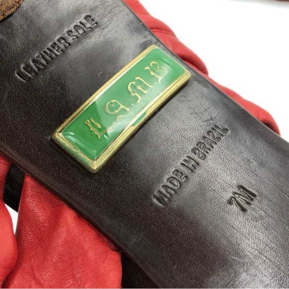 L.A.M.B Red Leather Twist Wood Stacked High Heels Women Size 7M red & brown - Picture 4 of 15